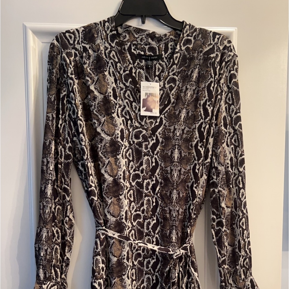 Judith Charles Amira Snake Print Long Sleeve Dress, Size 0. New with tags
